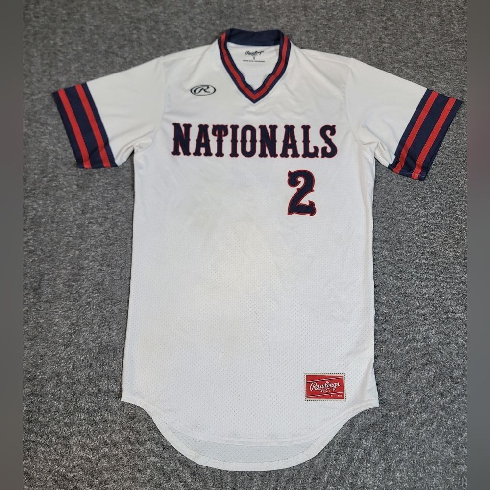 Rawlings Nationals Baseball Jersey #2 White Red Blue Adult Small Mesh Vintage.